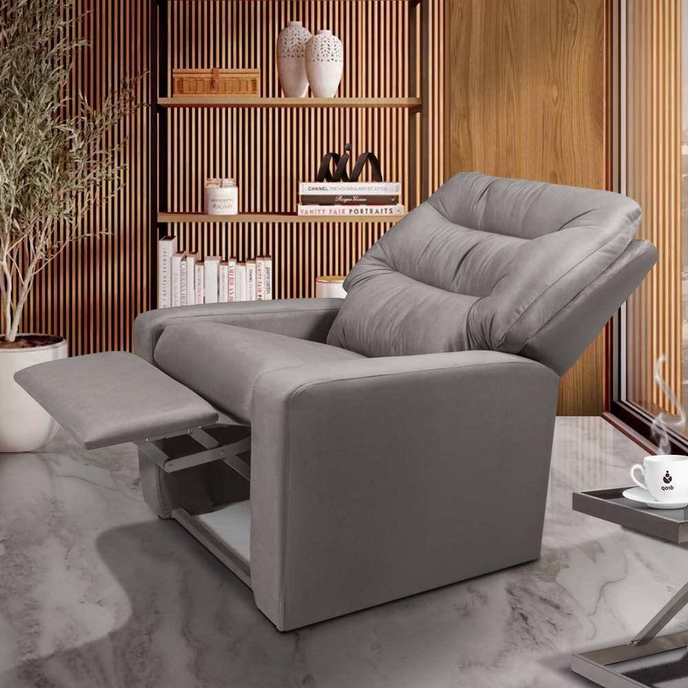 Poltrona Confortável Velveteen Cinza 334 Turquia Shop JM - Cinza