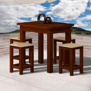 Mesa De Jantar Madeira Maciça 4 Lugares Estofados Safira Castanho Shop JM