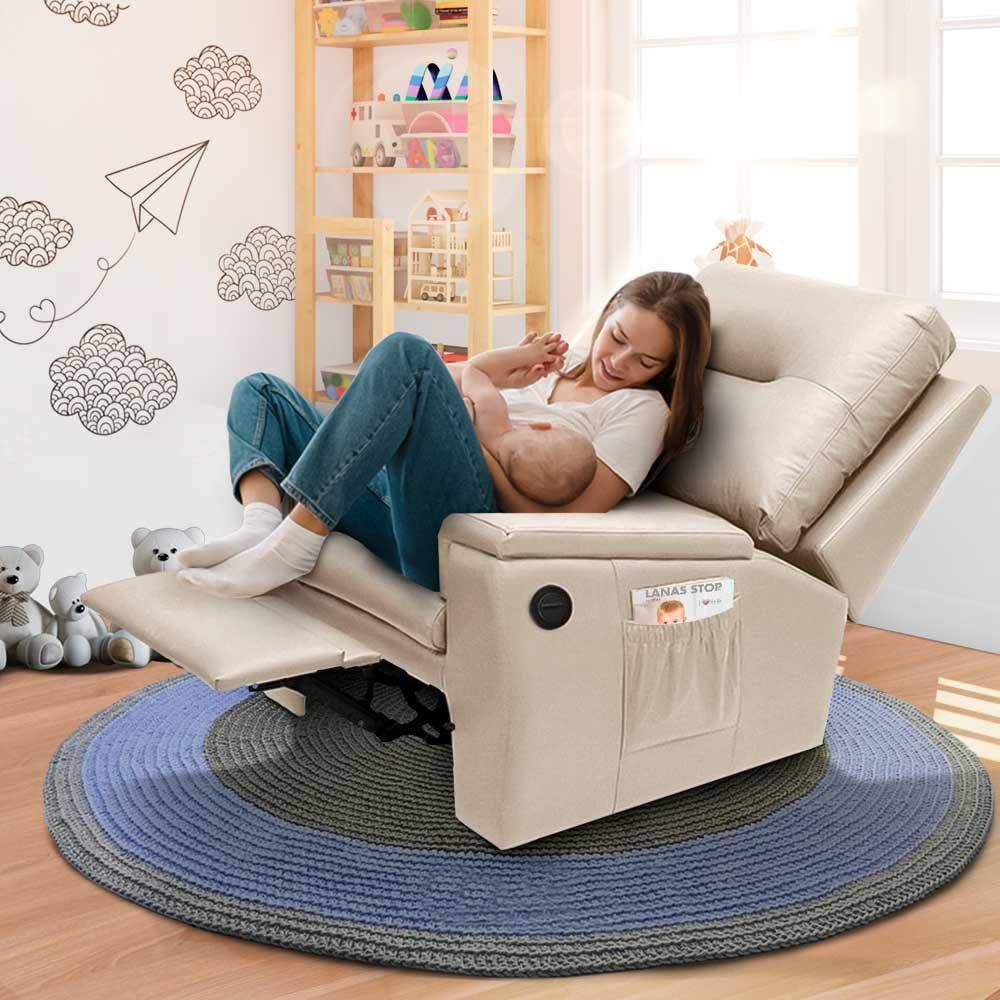 Poltrona De Amamentação Reclinável Automática Corino Palha Ariel Shop JM - Palha