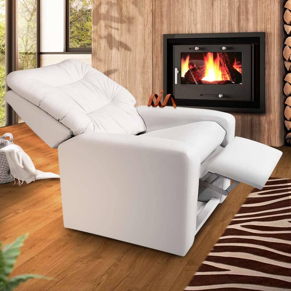Poltrona Do Papai Reclinável Corino Branco Pequim Shop JM - Branco