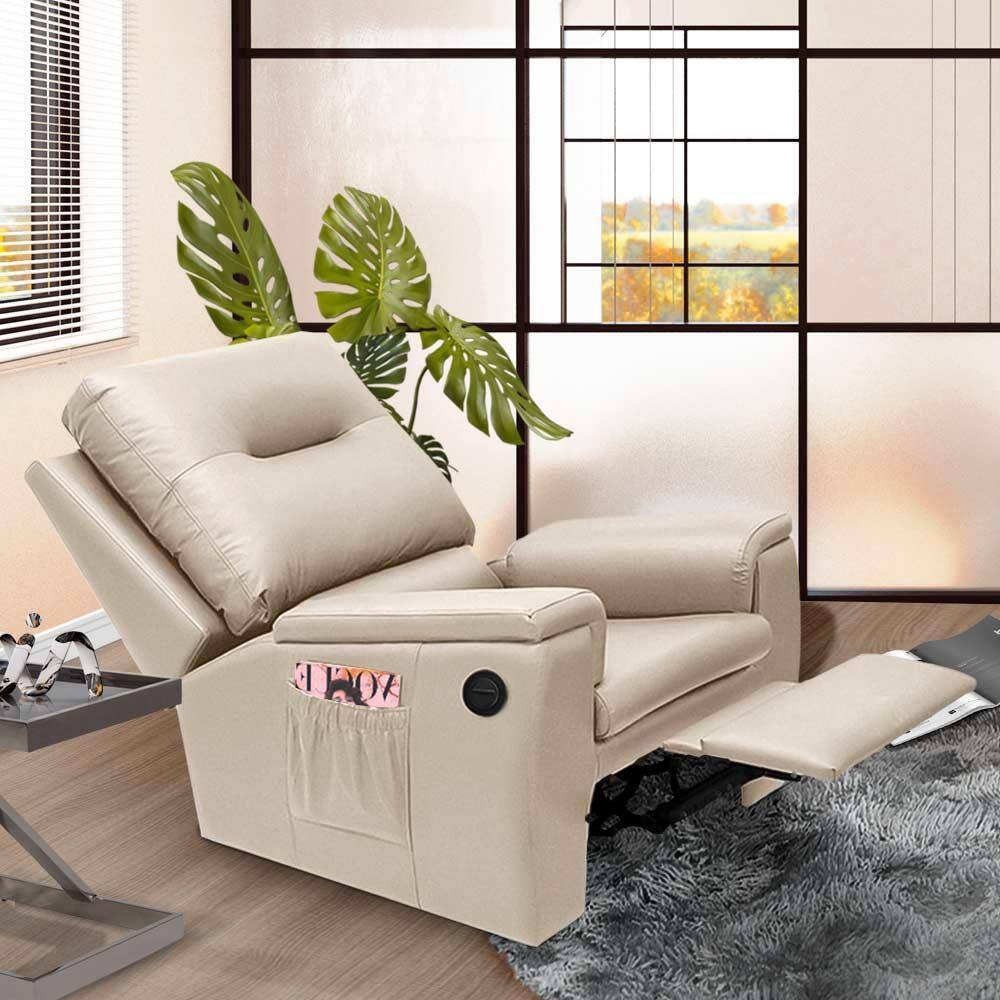 Poltrona Reclinável Automática Corino Palha Taylor Shop JM - Palha