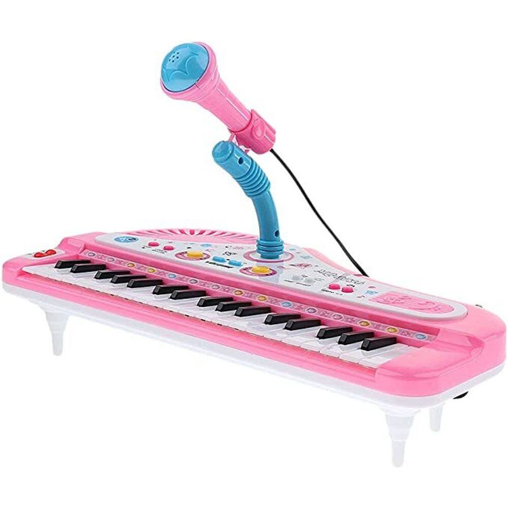 Teclado Infantil Musical Piano 37 Músicas com Microfone Rosa