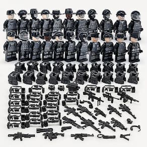 Blocos de construção militar série Polícia Especial Negra e veículo off-road definir pequenas partículas montadas brinquedo minifigure