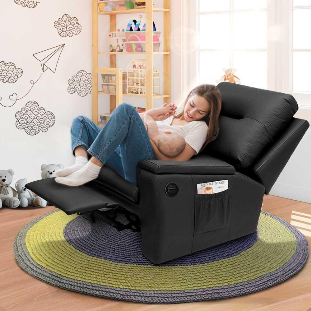 Poltrona De Amamentação Reclinável Automática Corino Preto Ariel Shop JM - Preto