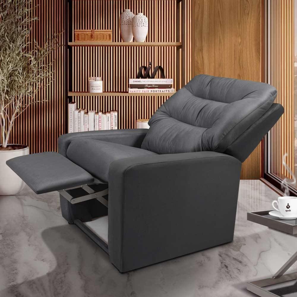 Poltrona Confortável Velveteen Cinza 380 Turquia Shop JM - Cinza