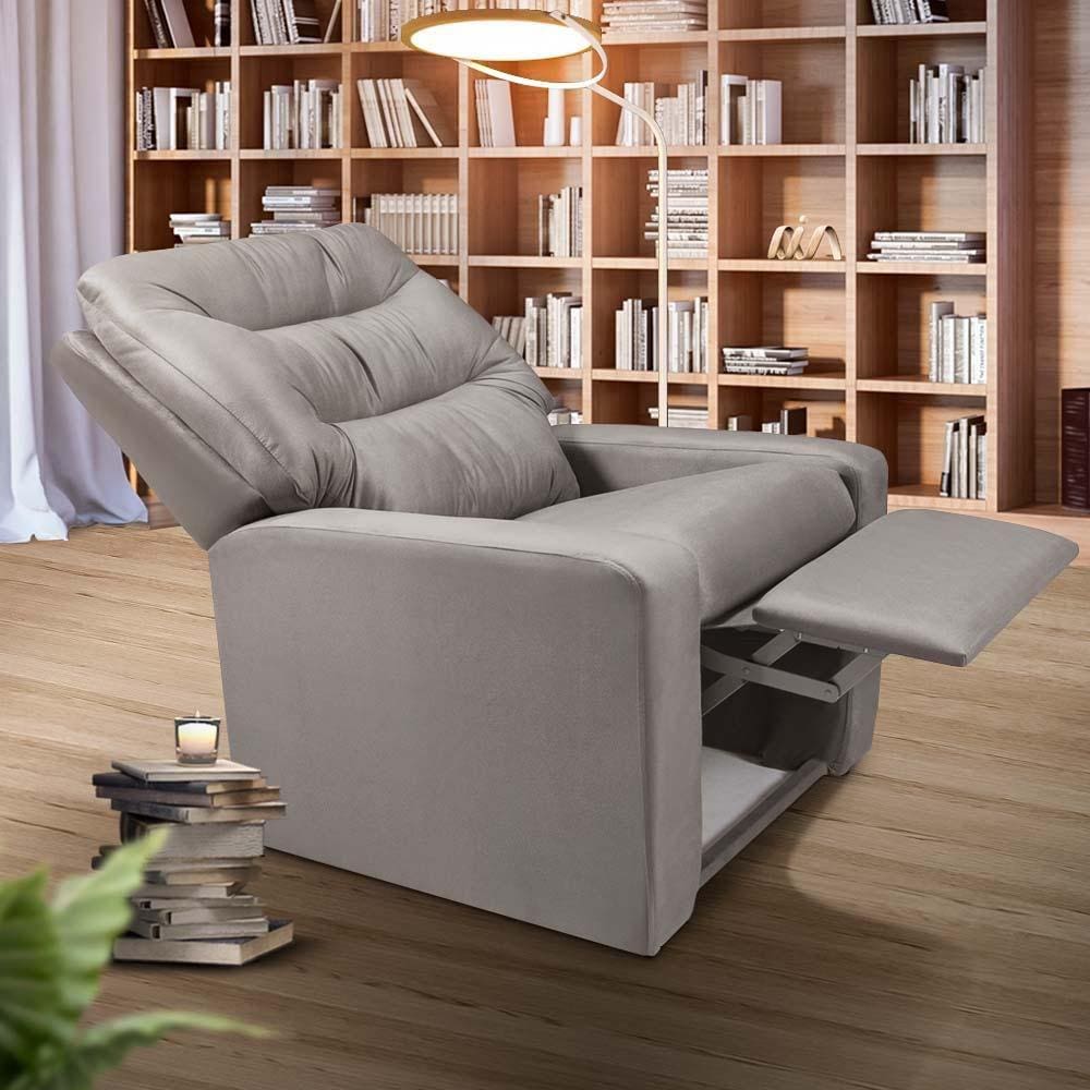 Poltrona Para Leitura Velveteen Cinza 334 Fiji Shop JM - Cinza