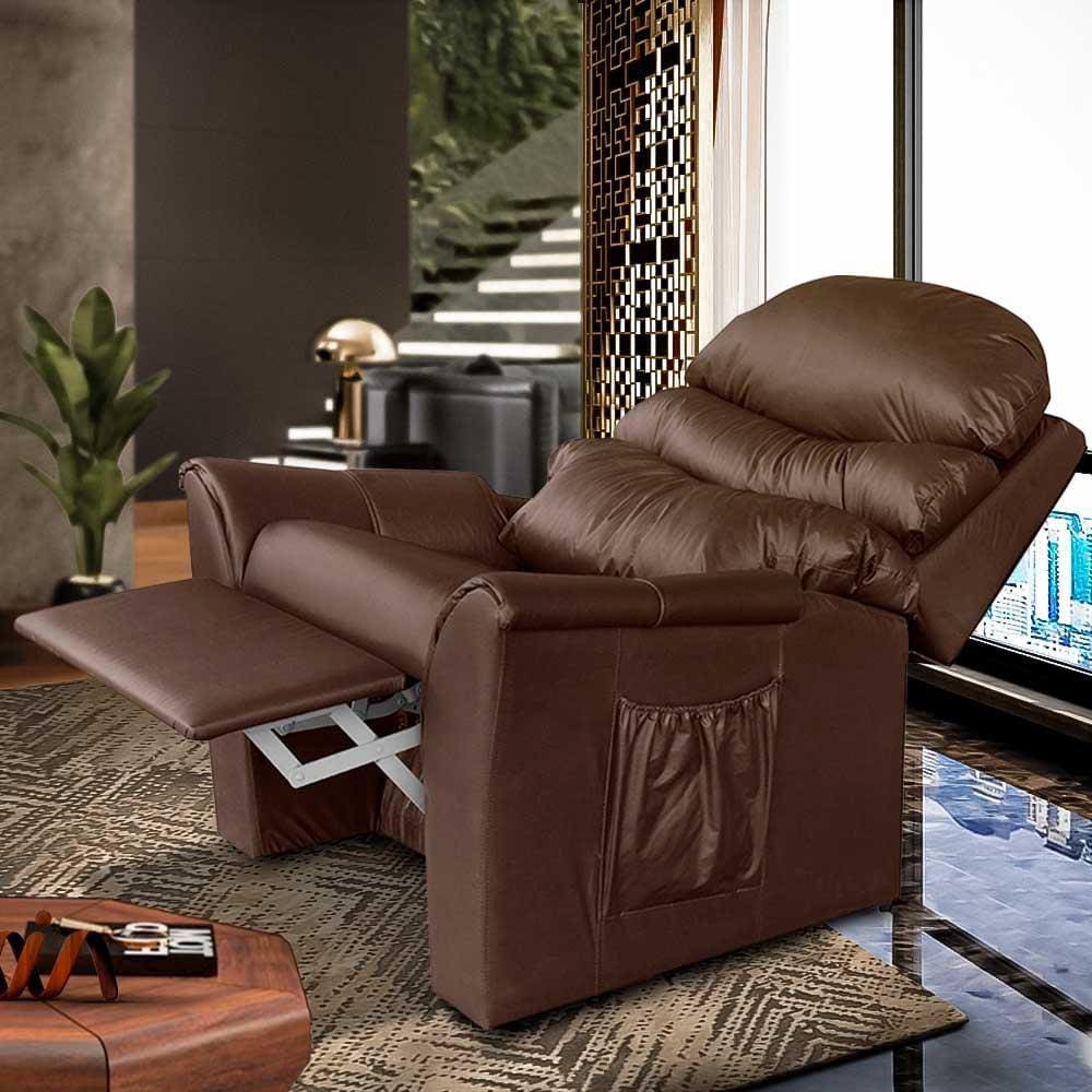 Poltrona De Descanso Reclinável Corino Marrom Hexa Shop JM - Marrom