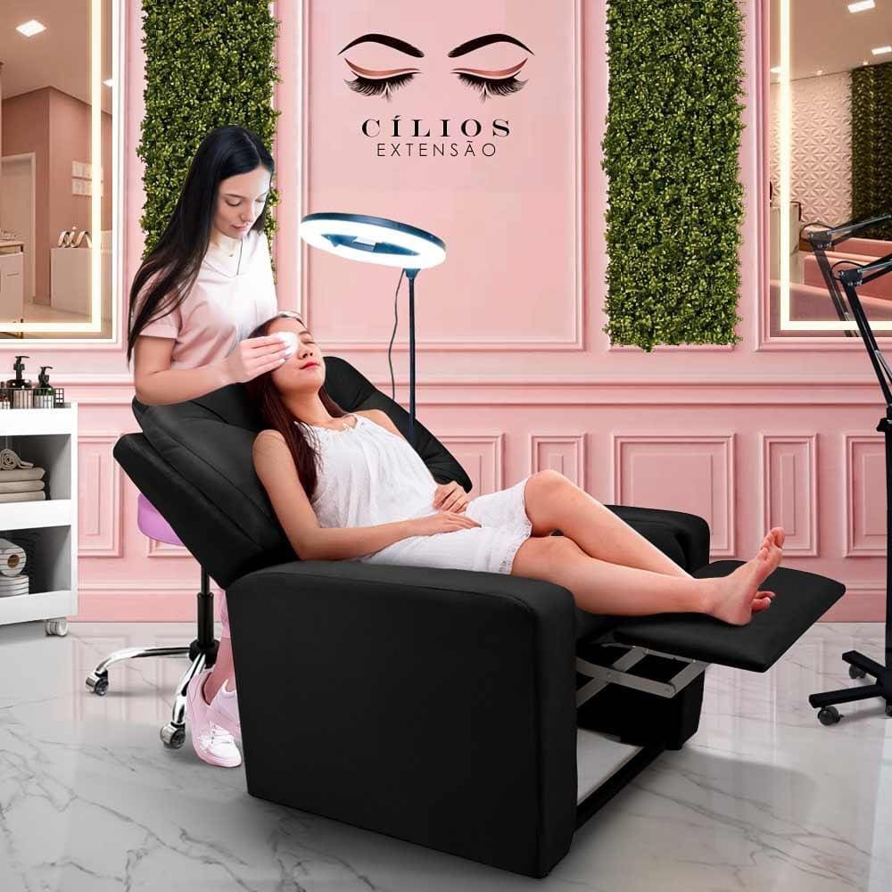 Poltrona Para Extensão De Cílios Velveteen Preto Chade Shop JM - Preto