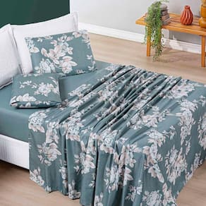 Jogo Cama Lençol Celi King Micropercal 200 Fios 4 Peças - Verde Floral