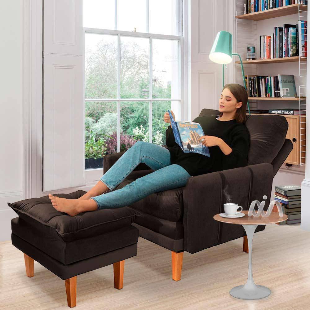 Poltrona Para Leitura Reclinável Com Puff Veludo Marrom Veneza Boutique Konforto - Marrom