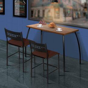Mesa Bistro Com Banquetas Aço Nobre Assento Marrom