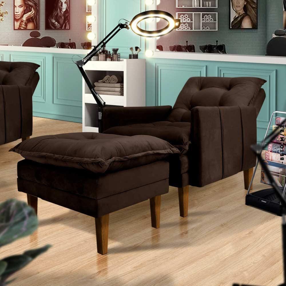 Poltrona Para Maquiagem Com Puff Veludo Marrom Saint Shop JM - Marrom