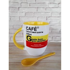 Caneca Café Amarela c/ Colher - Presente Ideal