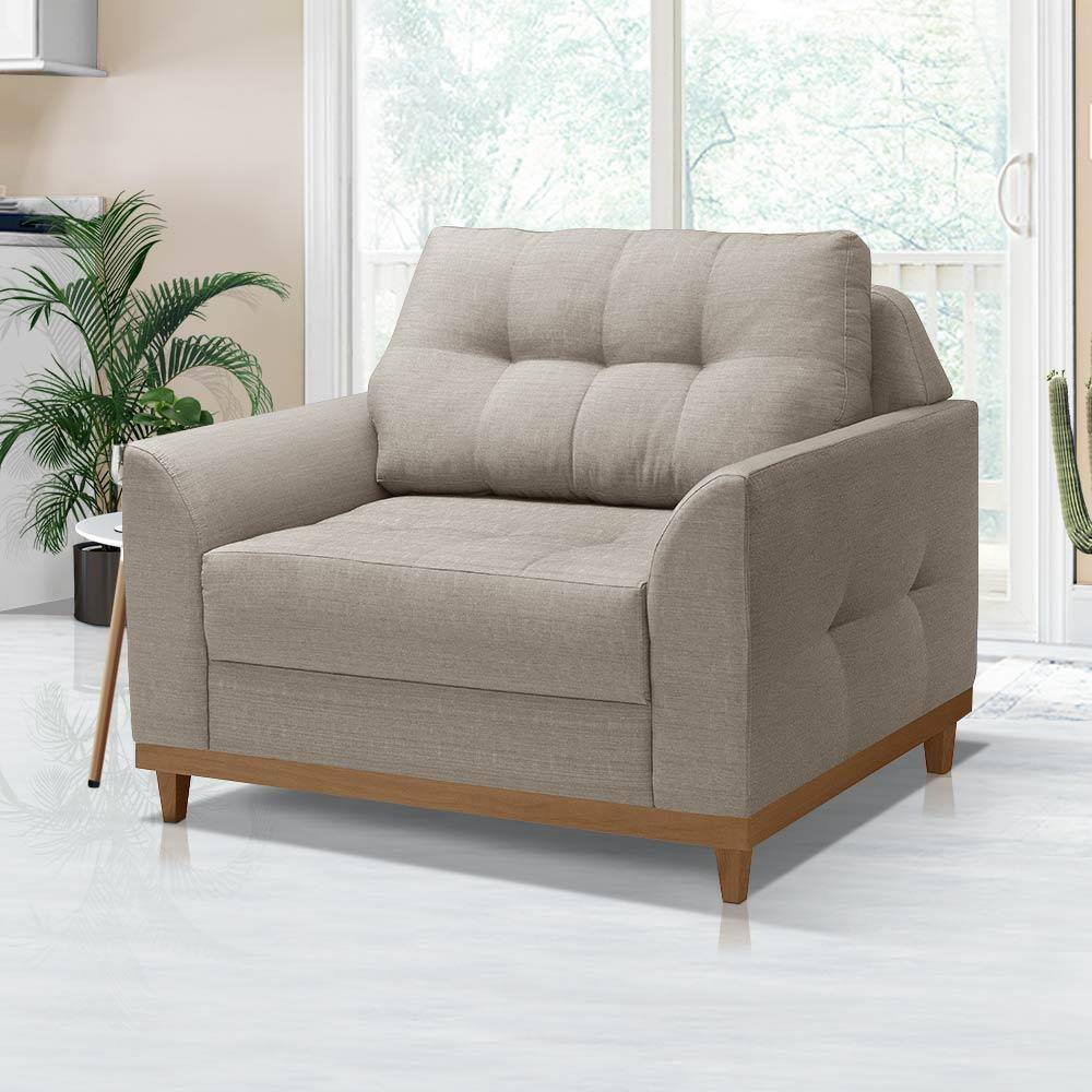 Poltrona Decorativa Living 1.0 Linho Bege Verona Luapa Estofados - Bege