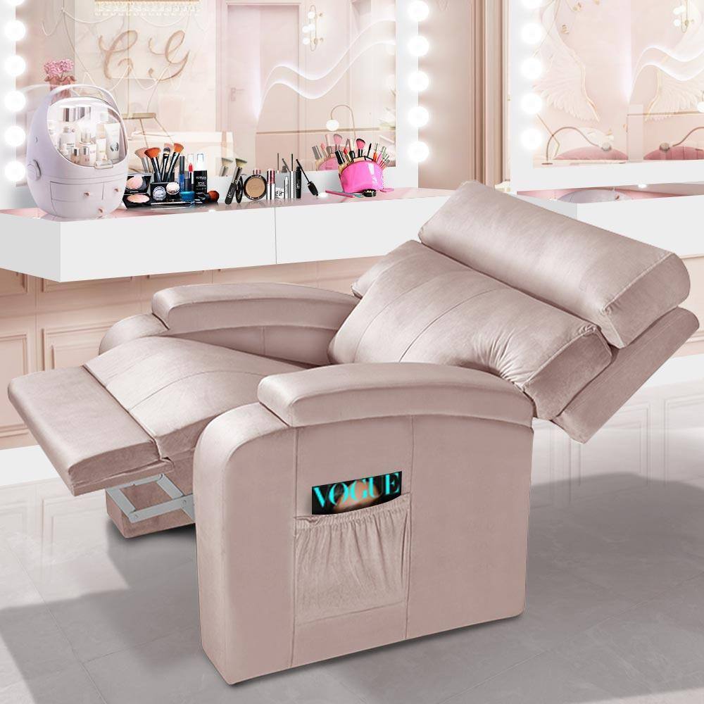 Poltrona Para Maquiagem Reclinável Suede Rose Valencia Luapa Estofados - Rosê