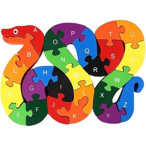 lovestown Alphabet Jigsaw Puzzle Building Blocks Quebra-cabeça de madeira animal, letras de serpente de madeira Brinquedos de blocos de números para b