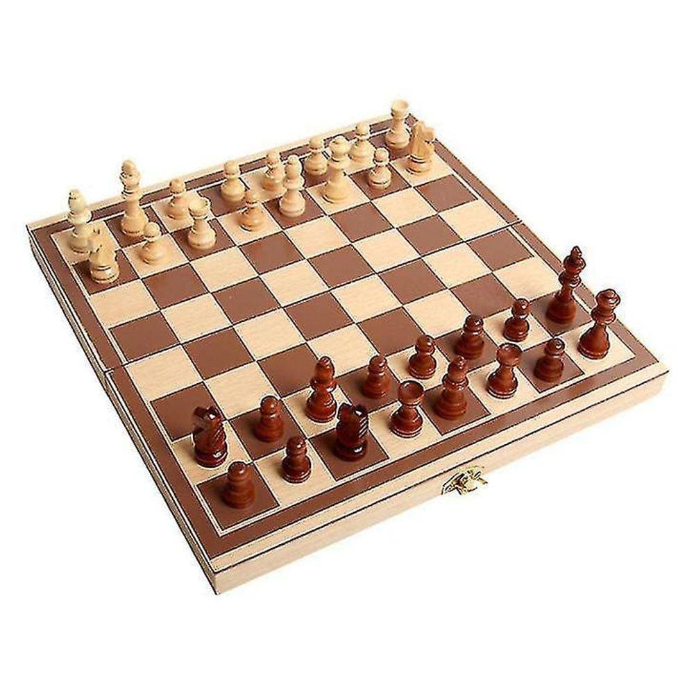 Jogo Xadrez Tabuleiro Madeira Luxo Dobrável Chess 24x24