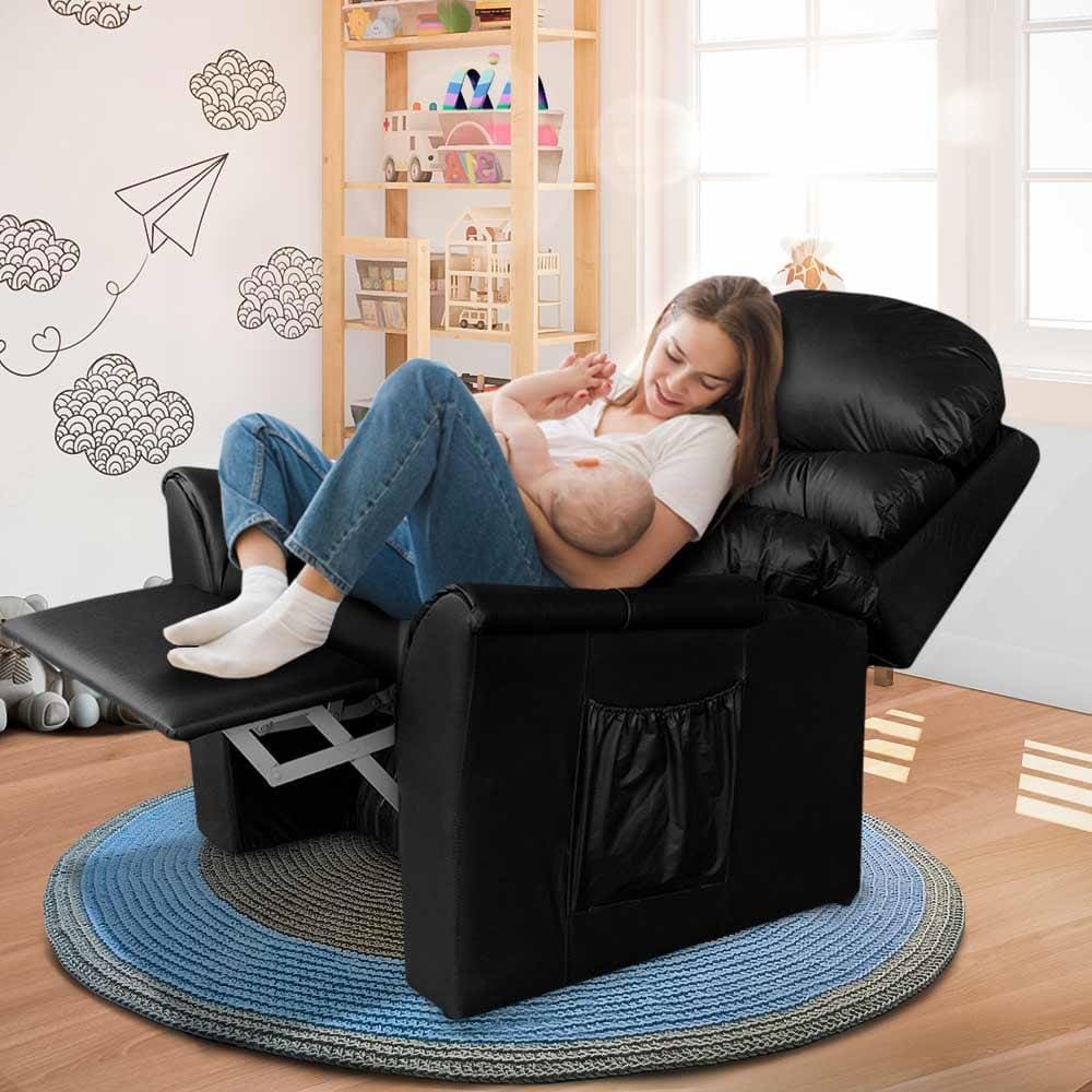 Poltrona De Amamentação Reclinável Corino Preto Ryan Shop JM - Preto