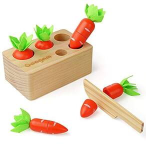 Coogam bebê cenouras Brinquedo de classificação, madeira Montessori Cor S
