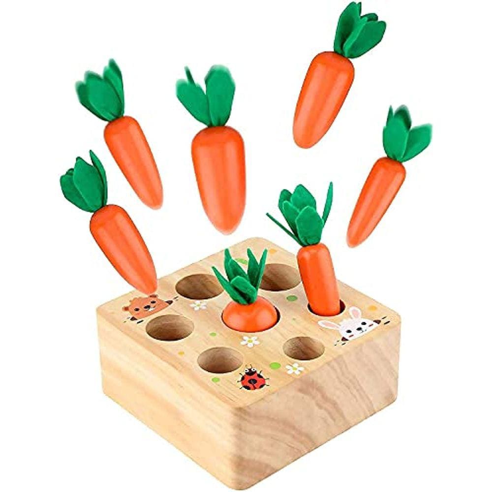 GroWinToy, Brinquedo de Cenouras Montessori de Aprendizagem de Madeira com Sto