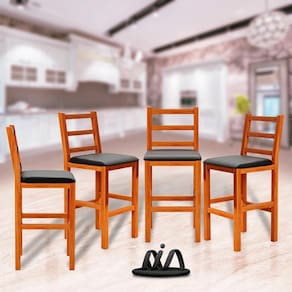 Banquetas Para Cozinha Madeira Maciça Assento Estofado Preto Fênix Movelar – 4 Unidades