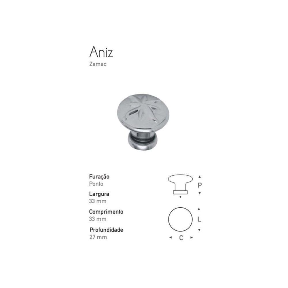 Puxador Aniz acetinado 33mm - Furação Ponto 27mm