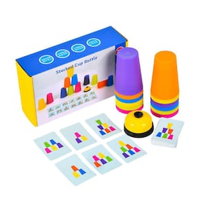 Poder cerebral infantil contra copos empilháveis, competição de velocidade manual, copos empilháveis e música empilhável