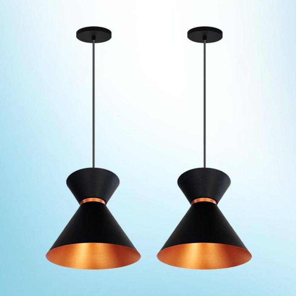 Kit 2 Lustres Pendentes Berlin Preto com Cobre R.R.J.V