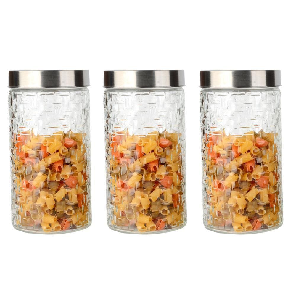 Conjunto 3 Potes Vidro Rattan Tampa Inox 1700ml Class Home