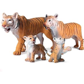 Conjunto de estatueta realista de tigre de plástico da família de tigres Conjunto de estatuetas de animais selvagens para coleção de ciência, suporte