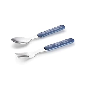 Kit Talheres Aço Inox Hot e Cold Happy Azul Fisher Price - BB1123