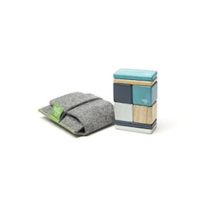 8 peças Tegu bolsa de bolso magnético conjunto de bloco de madeira, azul