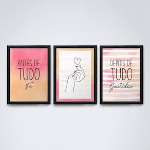 Quadros Decorativos Fé e Gratidão, Tons V6, A4, 20x30cm
