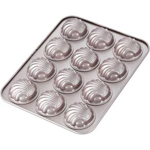 Molde para tartas, 12 cavidades antiaderentes, carcasa esférica Madeline para horno (dourado champã ¡n)