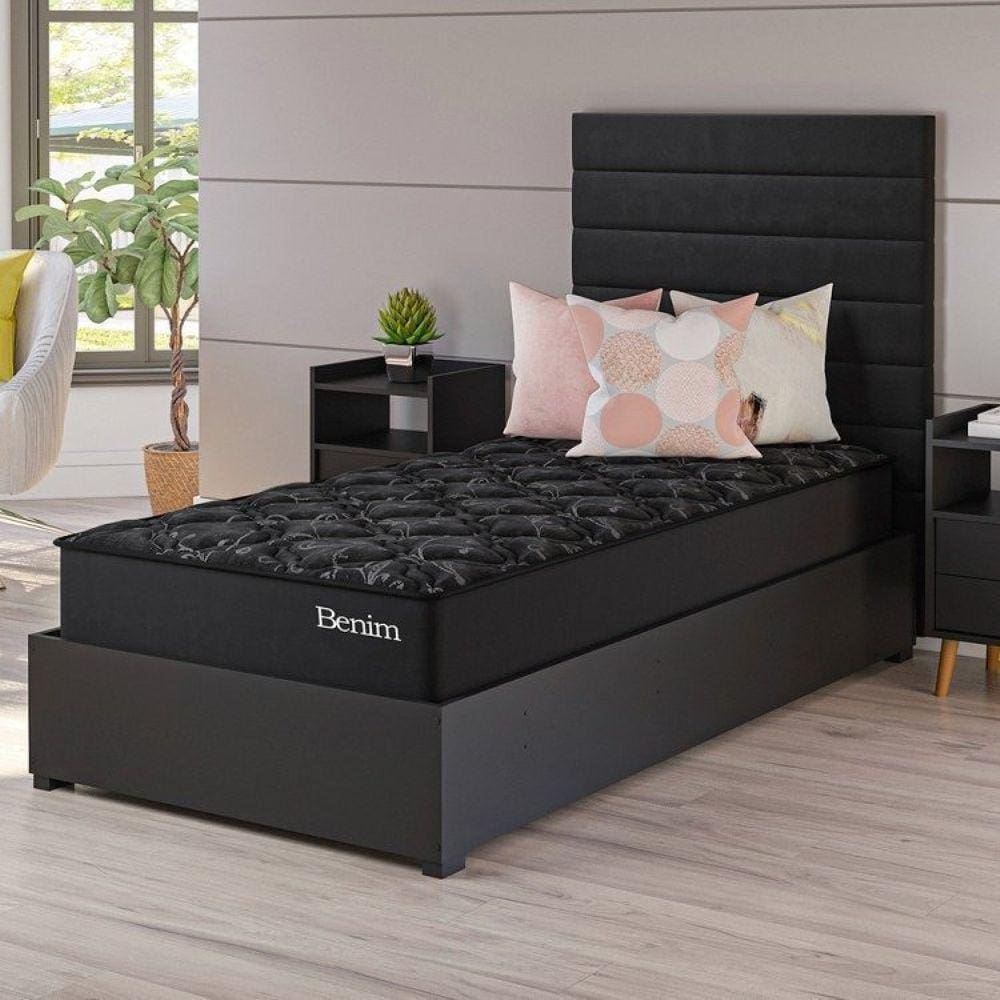 Conjunto Cama Box Solteiro Benim com Molas Ensacadas 88cmx188cmx60,4cm Preto