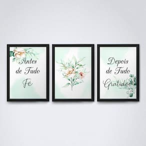 Quadros Decorativos Fé e Gratidão | V9 | Moldura Preta | A4