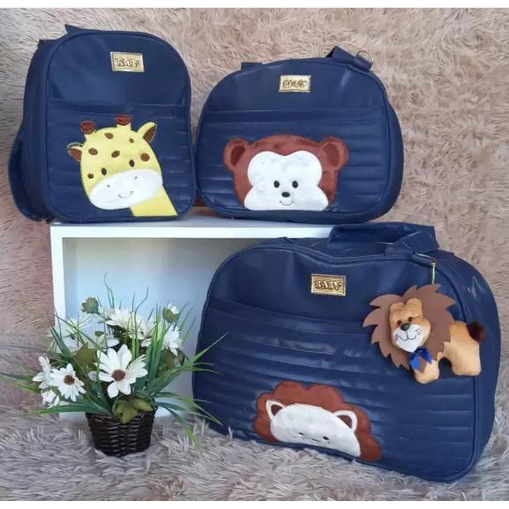 Bolsa Maternidade Kit 3 Peças Safari Marinho