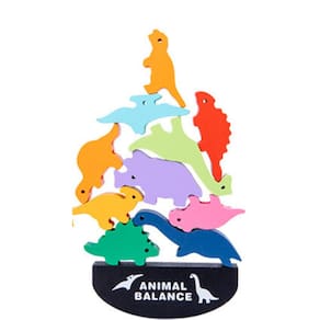 Blocos de construção infantil empilhando alto dinossauro equilíbrio animal barco quebra-cabeça brinquedos de madeira para bebês e crianças pequenas| B