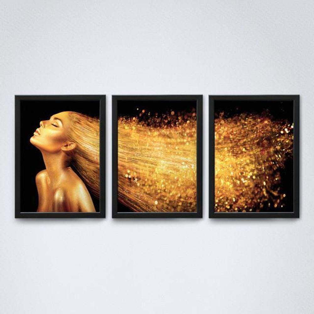 Quadro Decorativo Mulher Dourada A4 20x30cm