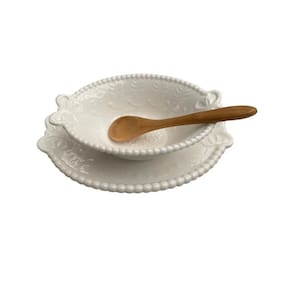Molheira Cerâmica Lacinho com Colher de Bambu