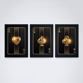 Quadro Decorativo Baralho Dourado 30x20cm - Elegância