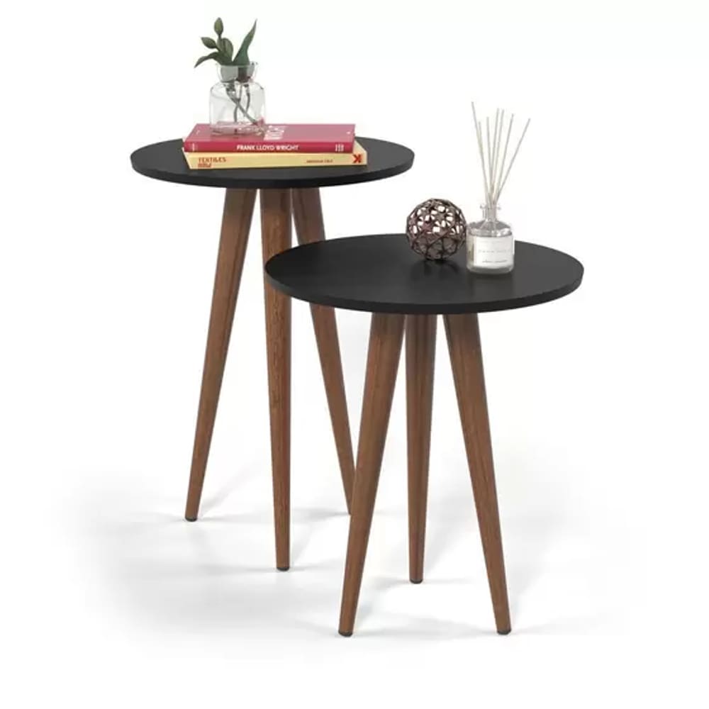 Conjunto 2 Mesas Canto/Lat Slim Preto Acetinado  - Patrimar