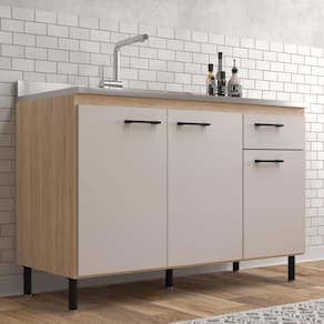 Balcão de Cozinha 120cm 3 Portas 1 Gaveta Maysa Aveiro Oak/Cinza Urbano