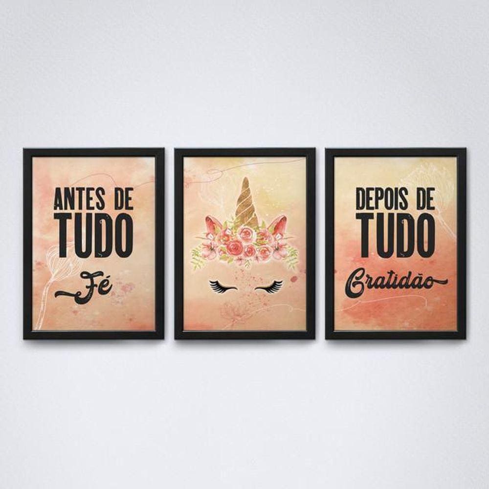 Quadros Decorativos Fé e Gratidão - Moldura Preta A4 20x30cm