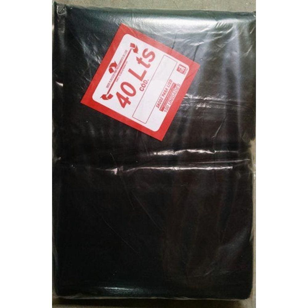 Saco De Lixo Plástico Preto 40L - 100 Unidades