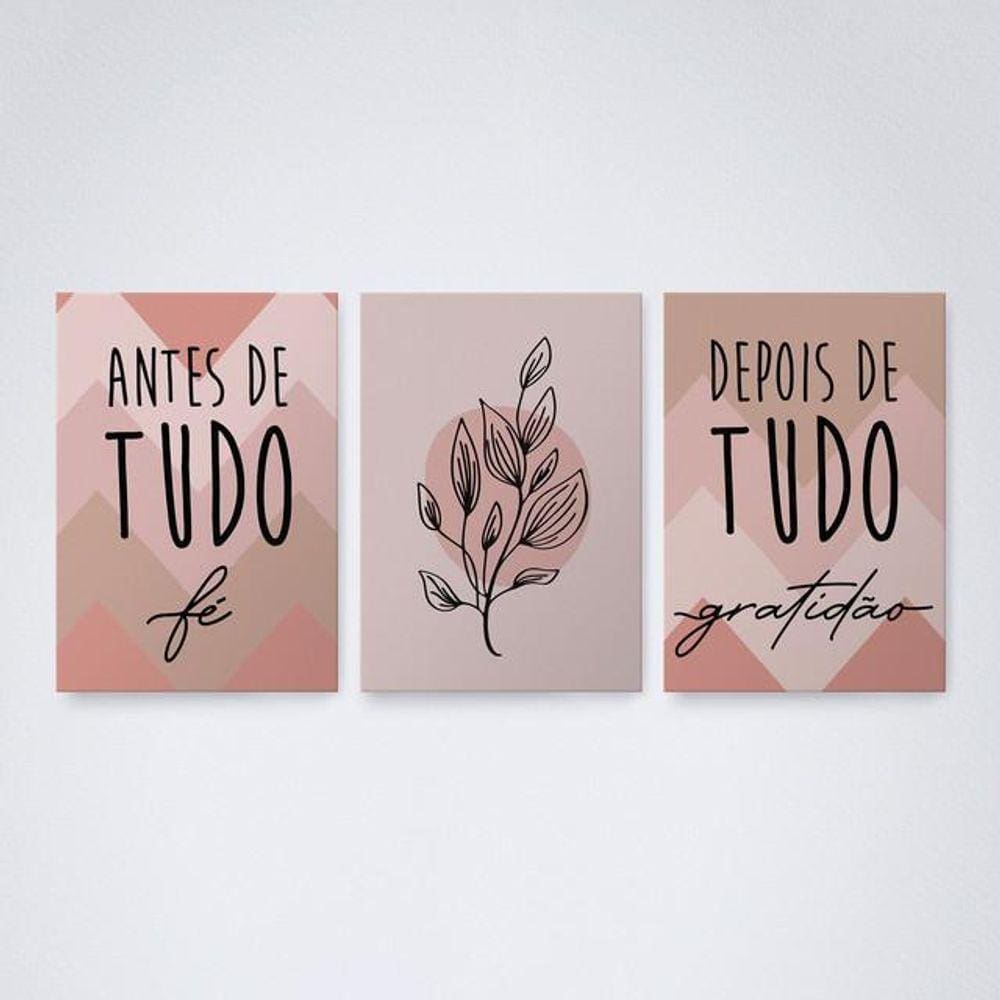 Quadro Decorativo Fé e Gratidão Tons V8 30x20cm