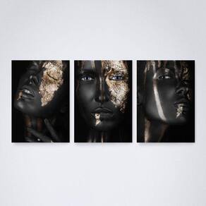 Quadro Decorativo Mulheres Negra Ouro 30x20cm - Elegância
