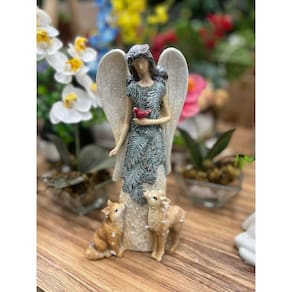 Enfeite Anjo com Animais em Resina - Cerâmica - 18x12x31cm