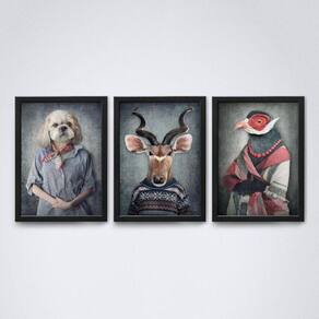 Quadros Decorativos Animais com Moldura Preta A4 20x30cm