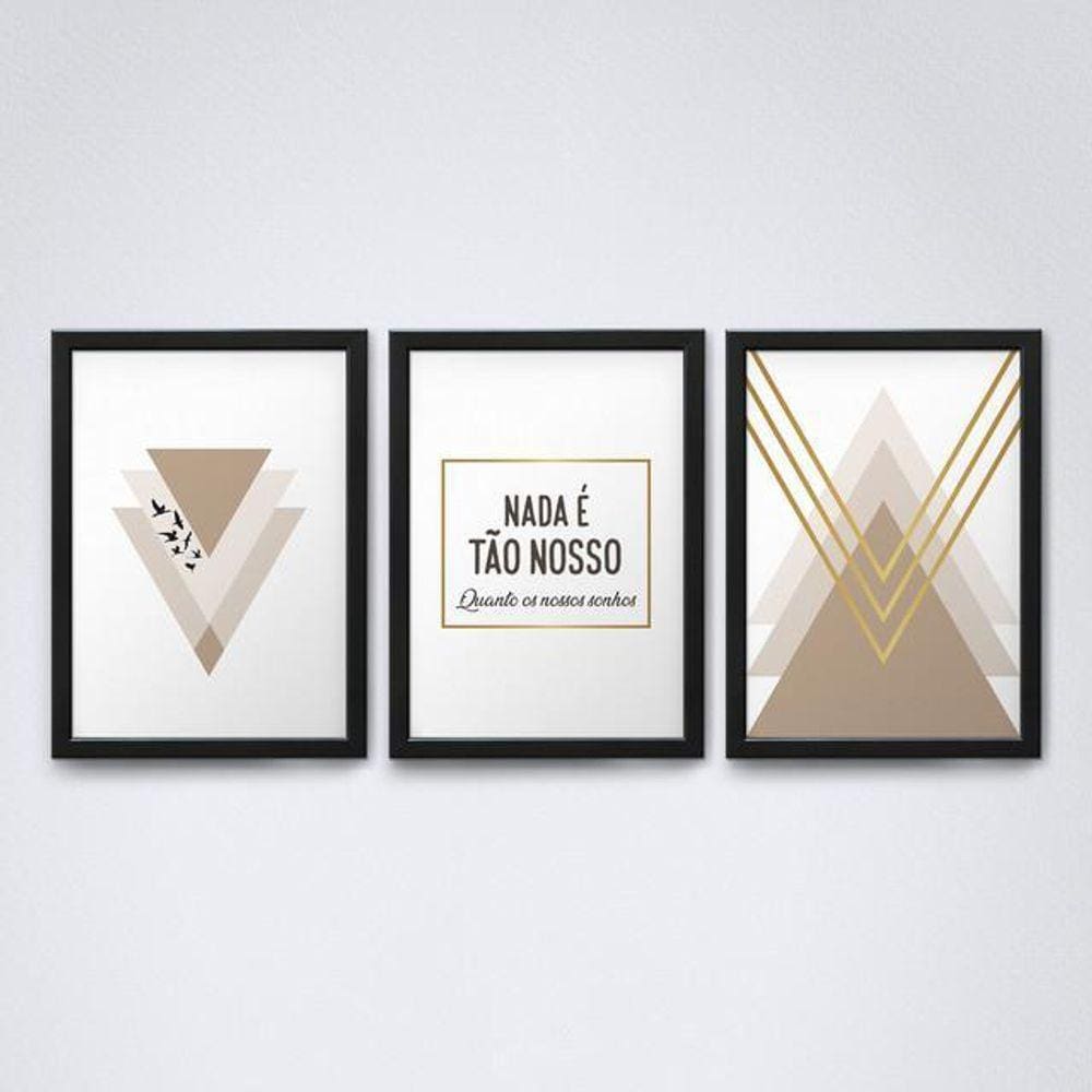 Quadros de Decoração 30x20cm - 3 Peças com Moldura Preta